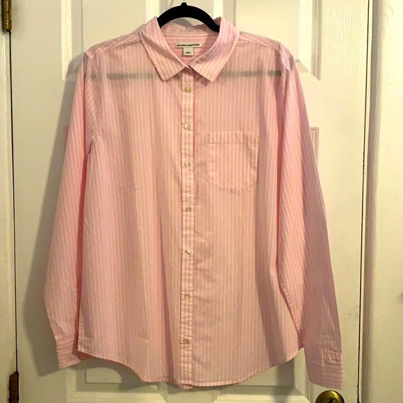 Amazon Essentials Tops - Pink & White button down shirt, Cotton, New, Large
